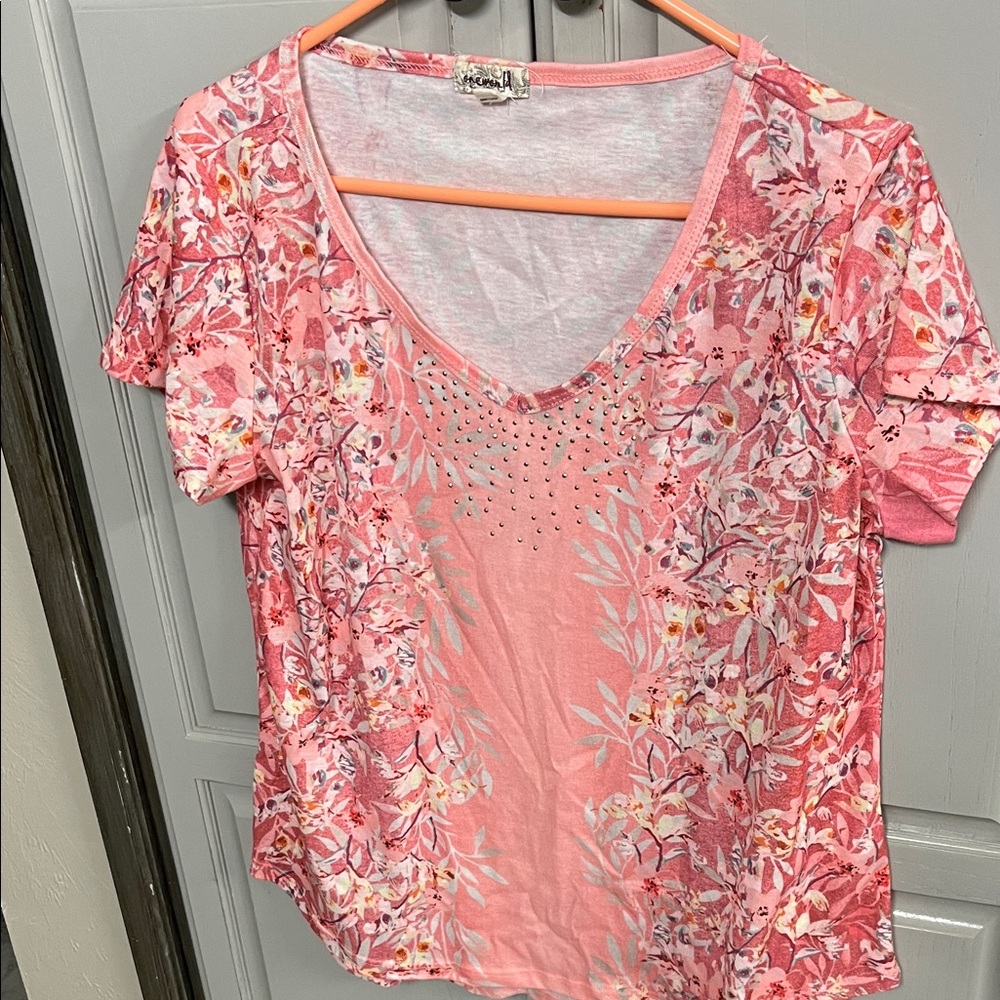 Chico's Pink Floral Short Sleeve Tee